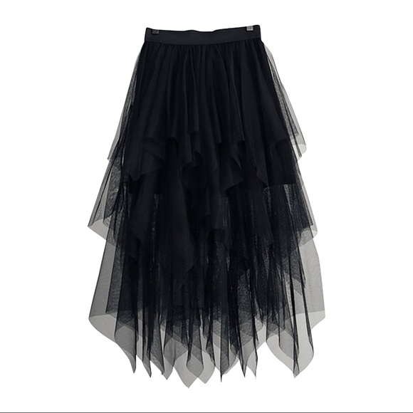 Black Tulle Asymmetrical Layered Skirt - Picture 5 of 5